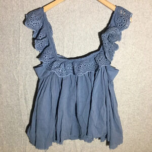 Womens Altar’d State Blouse Blue Ruffle Sleeves Boho Beachy Summer Spring Casual